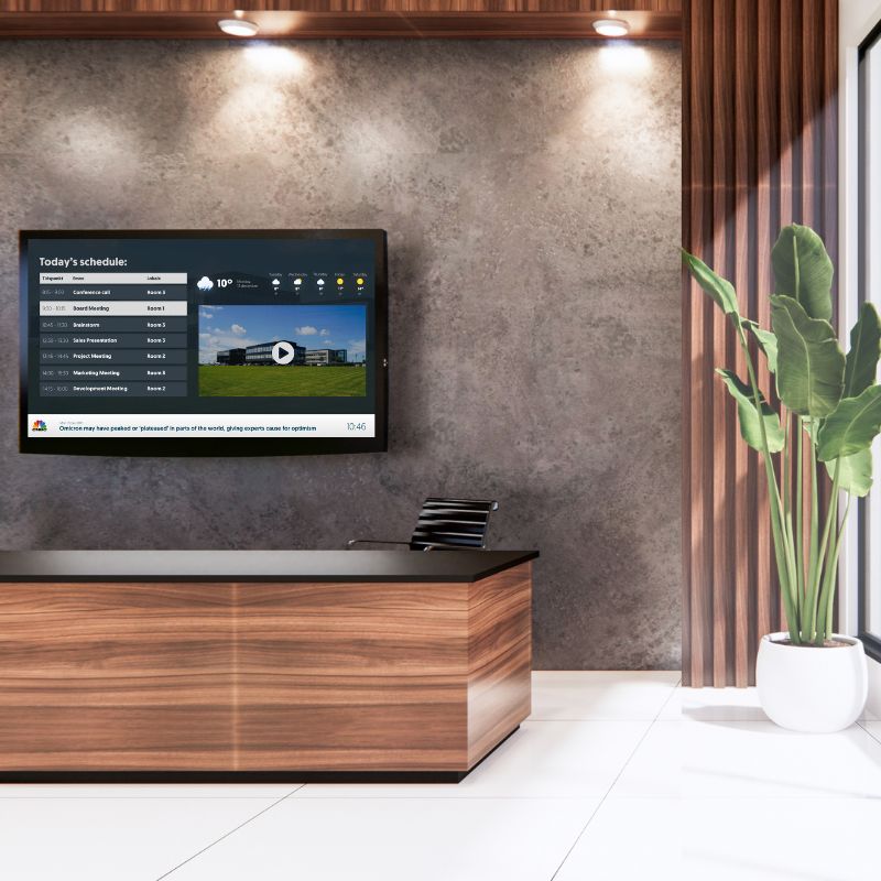 Digital signage screen in lobby