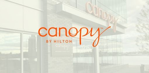 Canopy entrance with logo
