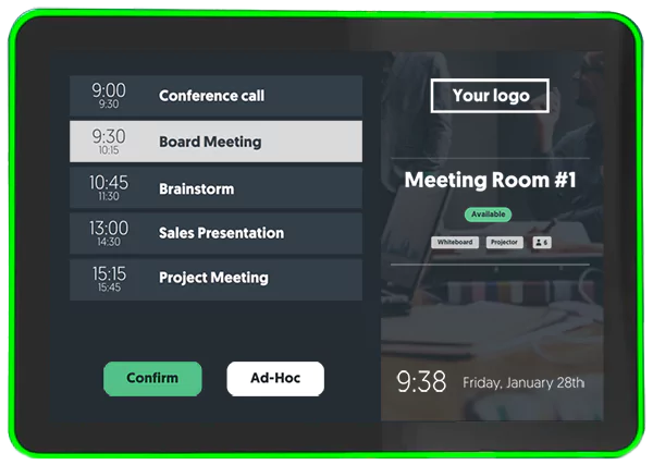 Conference scheduling display with custom design.