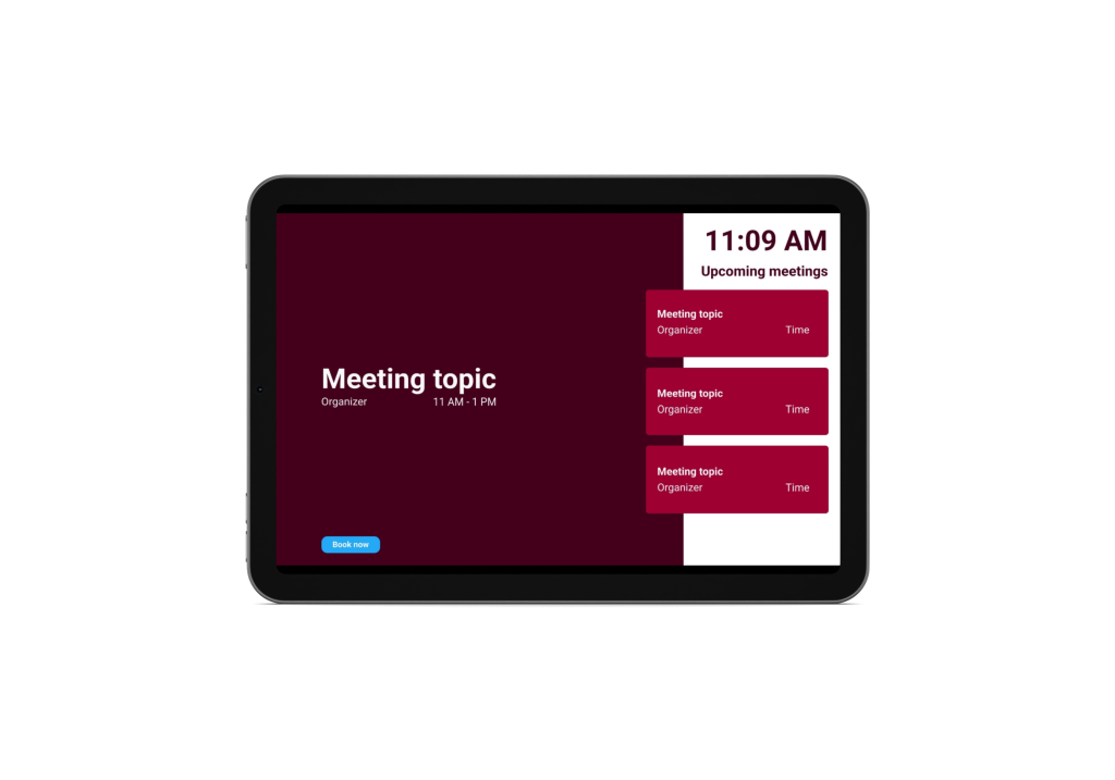 iPad with Q-Cal installed and used as a meeting room booking display.