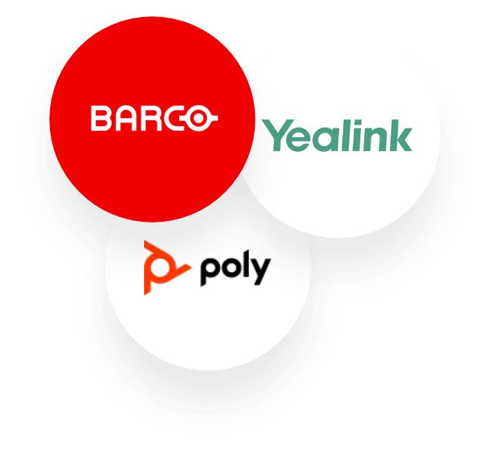 Logos from Barco, Yealink and Poly.